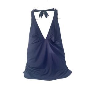 Athleta Shirrendipity Halter Tankini Top Blue Wireless Built In Bra Lined Large